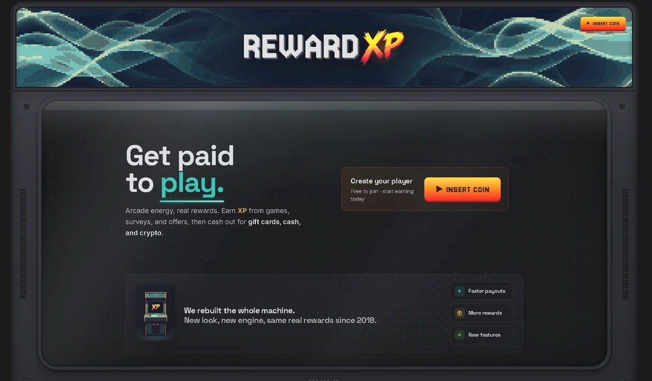 RewardXP retro arcade theme landing page
